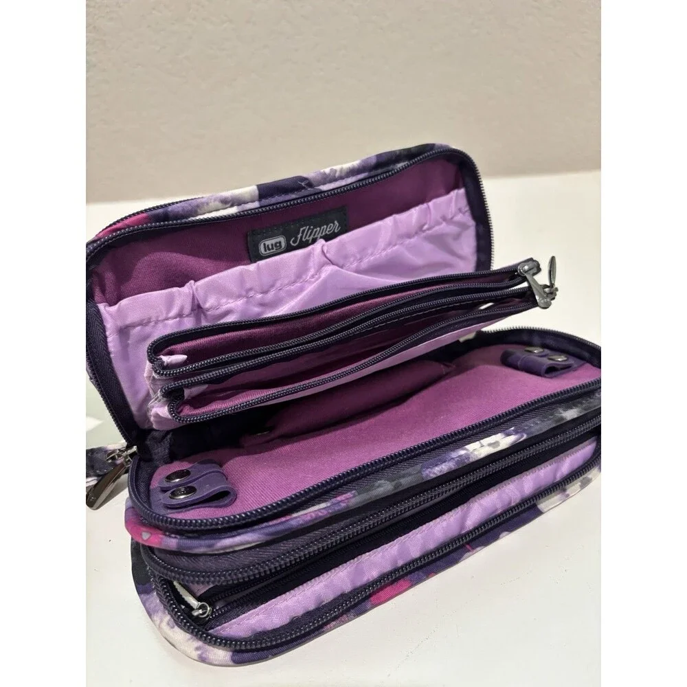Lug Flipper Jewelry Accessory Travel Pouch Purple Floral Watercolor